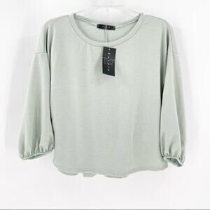 NWT 21Saints Muted Green Pullover Cropped Crewneck Sweatshirt Women's Size Small